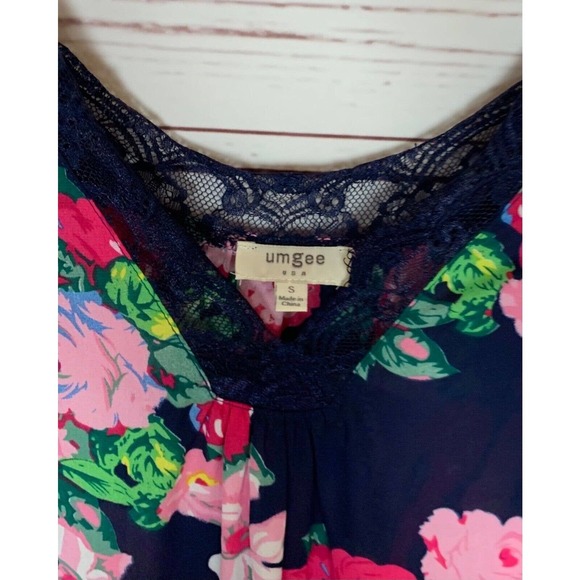 Umgee USA Boutique Women's S Small Navy Pink Lace Floral Sleeveless Spring Dress - Picture 6 of 12